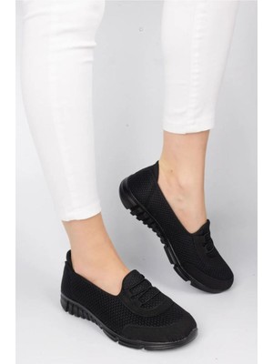 Performance Kadın Keten Comfort Sneakers Siyah Tekstil Malzeme Düz Taban