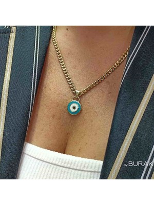By Burak Gold Mineli Nazar Boncuklu Kolye Ucu 14 Ayar Altın