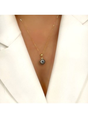 By Burak Gold File Dokulu Altın Çerçevede Nazar Boncuk Kolye Ucu