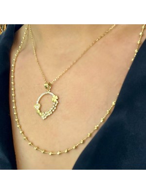 By Burak Gold Taşlı Kalpler ve Yonca Figürlü Kolye Ucu – KLU0355