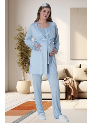 Mecit Pijama Mecit 6002 Mavi Lohusa Sabahlıklı Pijama Takımı