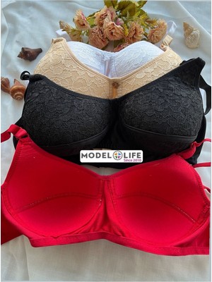 Nivene 4 Lü Penye Süngerli Sütyen B-C Cup Uyumlu Dantelli Toparlayıcı