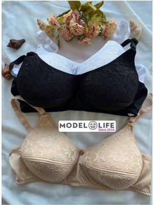 Nivene 3 Lü Penye Süngerli Sütyen B-C Cup Uyumlu Toparlayıcı Dantelli Sütyen