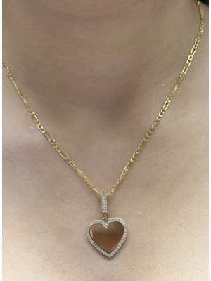 Güler Kuyumculuk 14 Ayar Altın Kalp Kolye Uçlu Figaro Zincir