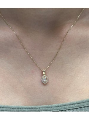 Güler Kuyumculuk 14 Ayar Altın Baget Taşlı  Kolye Ucu ve Zinciri