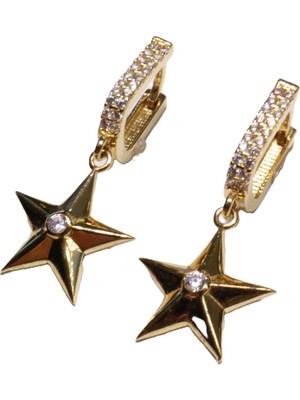 Güler Kuyumculuk 14 Ayar Altın Taşlı Yıldız Model Halka Küpe