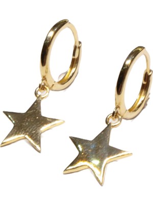 Güler Kuyumculuk 14 Ayar Altın Taşsız Yıldız Model Halka Küpe