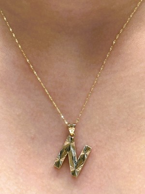 Güler Kuyumculuk Altın 3 Boyutlu N Harfli Aynalı Zincir