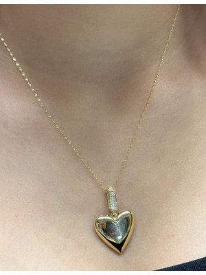 Güler Kuyumculuk 14 Ayar Kalp Kolye Uçlu Aynalı Zincir