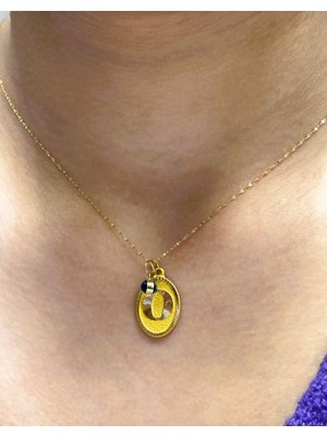 Güler Kuyumculuk Altın Nostaljik O Harfli Aynalı Zincirli Kolye