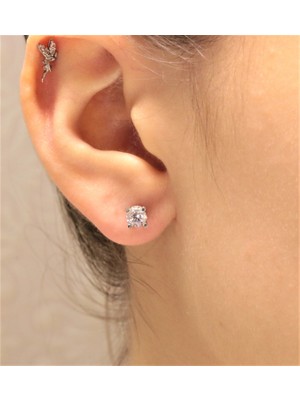 Güler Kuyumculuk Beyaz Altın Tek Taş Küpe