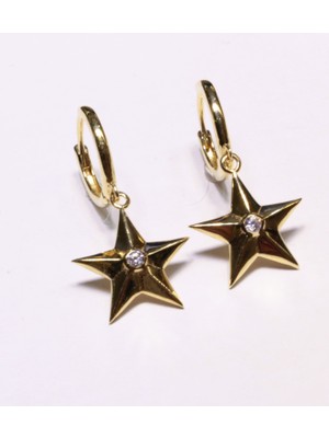 Güler Kuyumculuk 14 Ayar Altın Taşlı Yıldız Model Halka Küpe