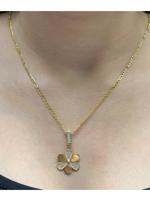 Güler Kuyumculuk 14 Ayar Altın Yonca Kolye Uçlu Figaro Zincir