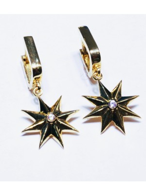 Güler Kuyumculuk 14 Ayar Altın Taşlı Yıldız Model Halka Küpe