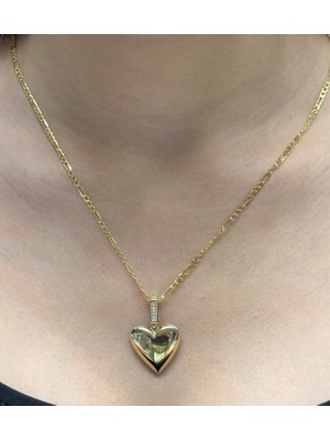 Güler Kuyumculuk 14 Ayar Altın Kalp Kolye Uçlu Figaro Zincir