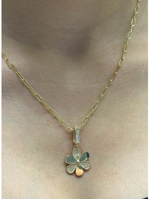 Güler Kuyumculuk 14 Ayar Altın Yonca Kolye Uçlu Ataç Zincir