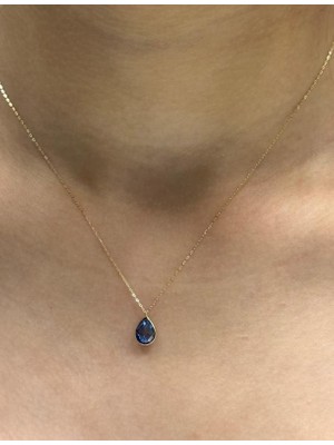 Güler Kuyumculuk 14 Ayar Altın Mavi Doğal Taşlı Zincir