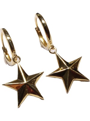 Güler Kuyumculuk 14 Ayar Altın Taşsız Yıldız Model Halka Küpe