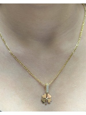 Güler Kuyumculuk 14 Ayar Altın Yonca Kolye Uçlu Figaro Zincir