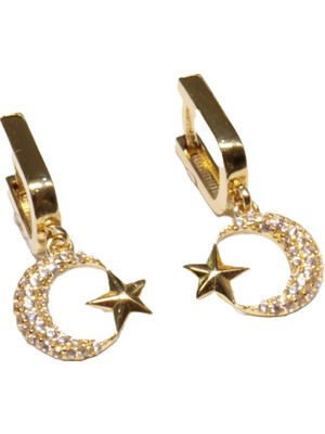 Güler Kuyumculuk 14 Ayar Altın Ay Yıldız Model Halka Küpe