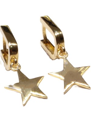 Güler Kuyumculuk 14 Ayar Altın Taşsız Yıldız Model Halka Küpe