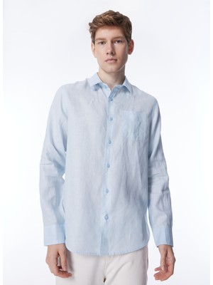 Guess Normal Mavi Düz Erkek Gömlek M2YH44WERX0G7O7_LS Island Lınen Shı