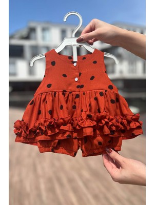 Bertuğ Bebek Puantiyeli Kiremit Renk Alt Üst Kız Çocuk Bebek Takım