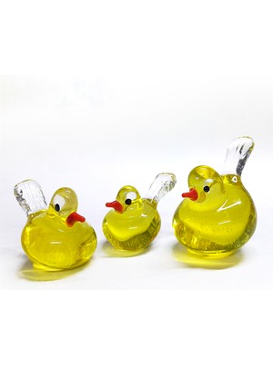 Cam Sanatı 3'lü Sarı Renk Tombul Saka Kuşu
