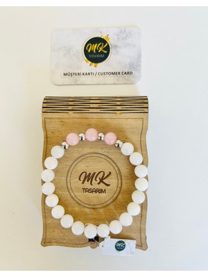 Mk Tasarım Gerçek Aytaşı -Pembe  Kuvars Taşı Bileklik MK.37.004