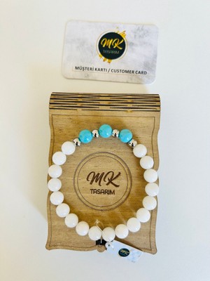 Mk Tasarım Gerçek Aytaşı -Mavi Turkuaz  Taşı Bileklik MK.37.005