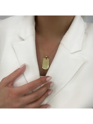 By Burak Gold Oval Köşeli Dikdörtgen Plaka Madalyon Kolye Ucu