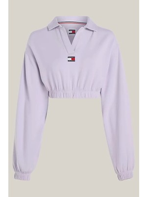 Tommy Hilfiger Kadın Rozetli Lila Crop Sweatshirt