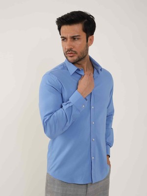 Dufy Koyu Mavi Erkek Slim Fit Düz   Gömlek - 92103