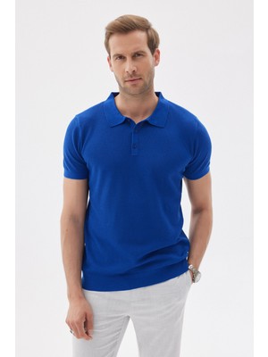 Odelon Erkek Polo Yaka Jakarlı Triko T-Shirt Saks