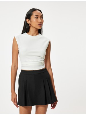 Koton Mini Pileli Şort Etek Slim Fit Standart Bel