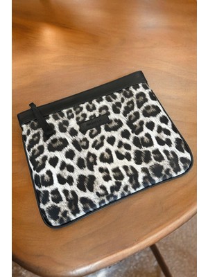 Bahels Siyah Leopar Özel Tasarım Kadın Portföy & Clutch Çanta