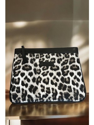 Bahels Siyah Leopar Özel Tasarım Kadın Portföy & Clutch Çanta