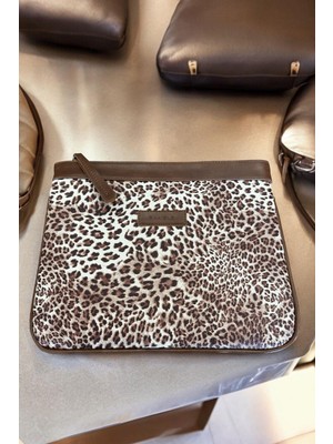 Bahels Kahve Leopar Özel Tasarım Kadın Portföy & Clutch Çanta