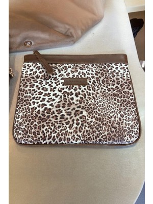 Bahels Kahve Leopar Özel Tasarım Kadın Portföy & Clutch Çanta