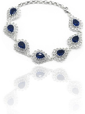 Midyat Nurtaş Gümüş Safir Taşlı Damla Model 925 Ayar Gümüş Telkari Bileklik 201023138