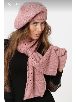 Sema Aksesuar Yeni Sezon Kadın Ressam Bere - Atkı - Eldiven Takım - 3'lü Set