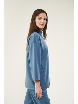 Mevra Önü Dikişli Cepli Sweatshirt Indigo