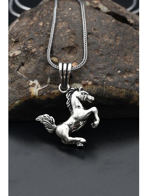 Prestige Gümüş 925 Ayar Gümüş Erkek Kolye Zincir At Figürlü