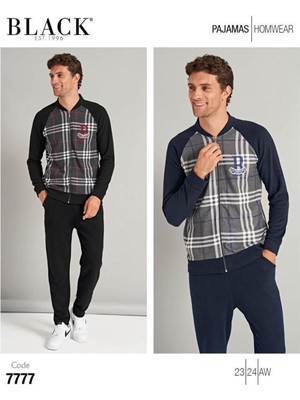 Donwear Erkek Önü Ekose Fermuarlı Pijama Takımı Bordo