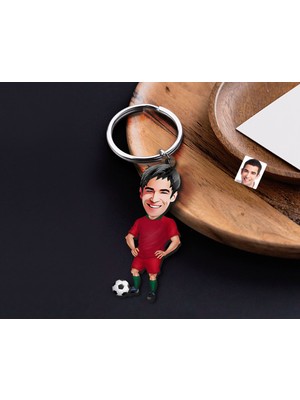 Bk Gift Kişiye Özel Futbolcu Karikatürlü Ahşap Anahtarlık-12 Sevgiliye Hediye, Arkadaşa Hediye, Doğum Günü Hediyesi
