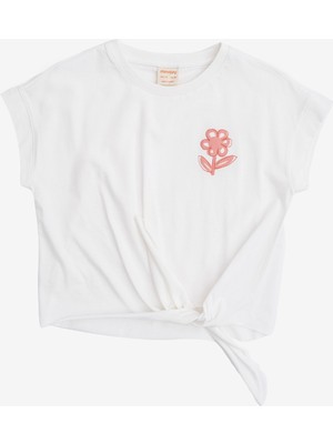 Minojoy Antra Ekru Pembe Beyaz Çiçek Baskılı Pamuklu Kız Çocuk Tshirt