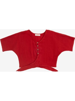 Minojoy Misso Kırmızı Rengi Muslin Pamuklu Kız Çocuk Bohem Bluz