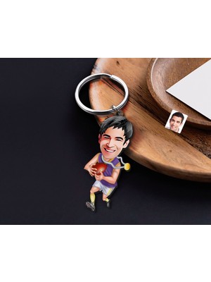 Bk Gift Kişiye Özel Amerikan Futbolcusu Karikatürlü Ahşap Anahtarlık-11 Sevgiliye Hediye, Arkadaşa Hediye, Doğum Günü Hediyesi