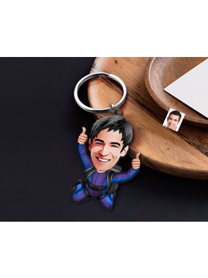 Bk Gift Kişiye Özel Paraşüt Karikatürlü Ahşap Anahtarlık-1 Sevgiliye Hediye, Arkadaşa Hediye, Doğum Günü Hediyesi