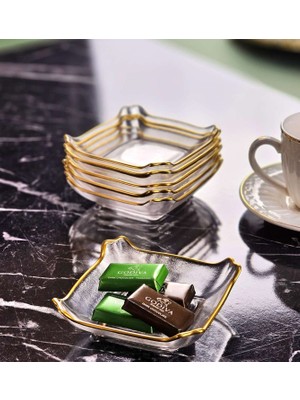 İnova Home Decor Gold Detaylı Kare Cam Mini Çerezlik-Sosluk Takımı 6'lı